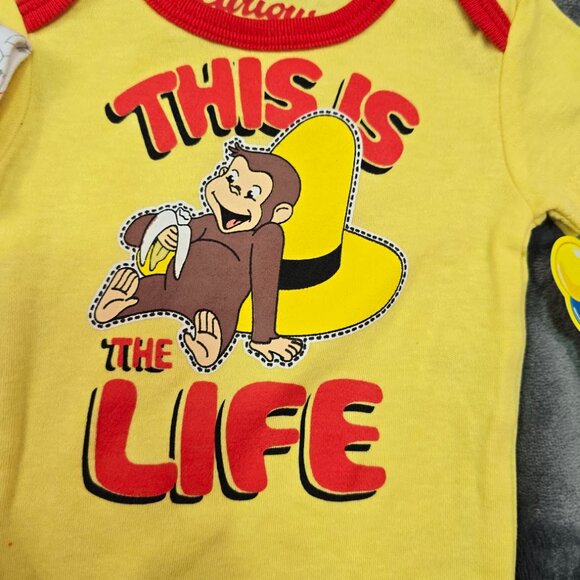 Curious George Bodysuits 2-Pack Baby Unisex 0-3M or 6-9M NWT Cartoon Monkey - Picture 3 of 7
